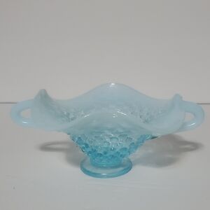 Fenton Blue Opalescent Hobnail Glass Dish